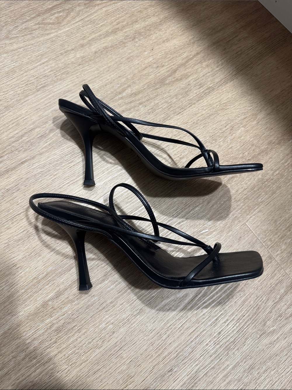 Steve Madden Black Strappy Square-Toe Heels - Picture 2 of 3